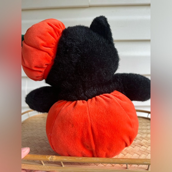 Halloween Black Kitty Cat Plush Jack O Lantern Green Eyes Stuffed Animal 15” - Picture 2 of 5
